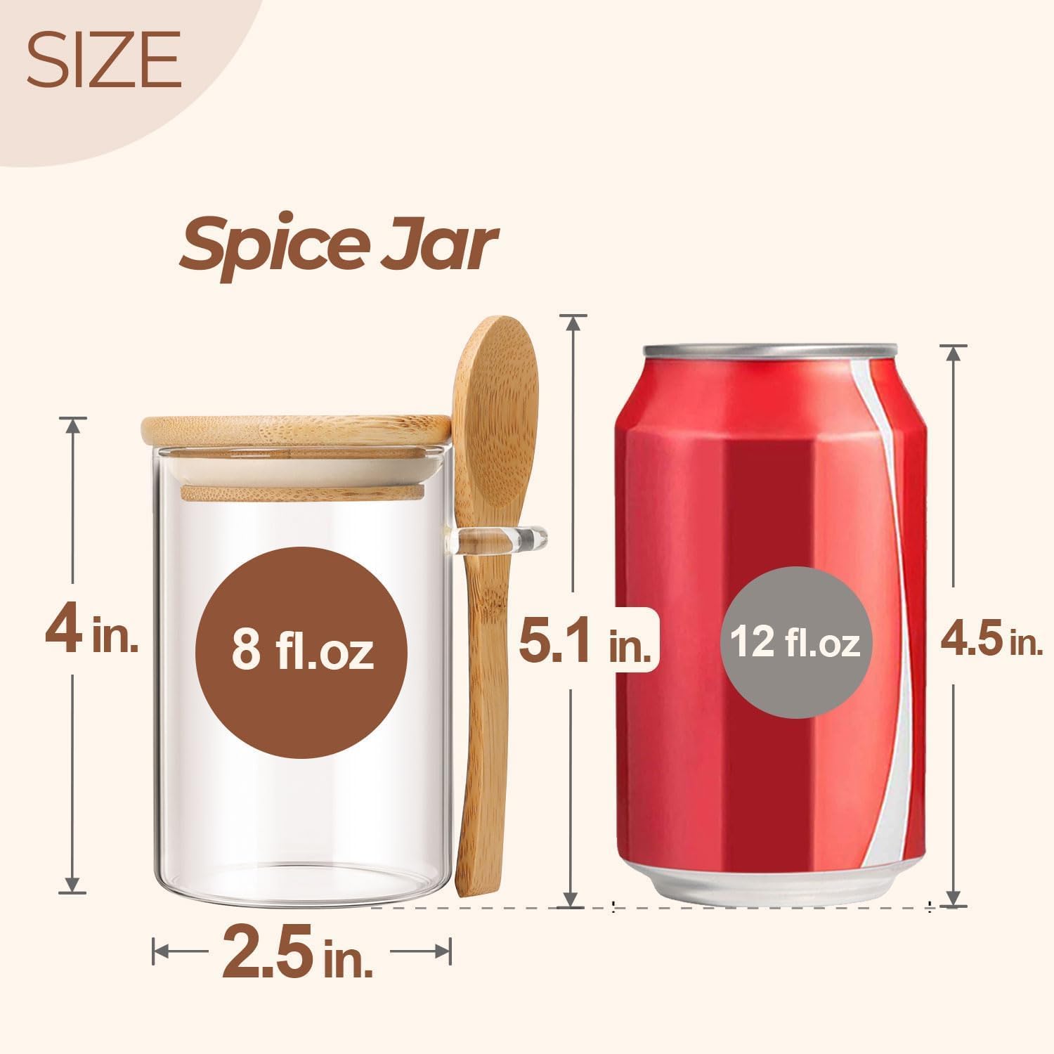ComSaf Spice Jars with Spoon 8 oz 6Pack, Small Spice Containers Starter Set, Glass Seasoning Jars