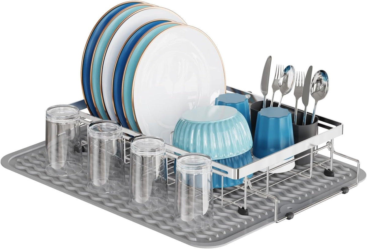 GSlife Stainless Steel Dish Drying Rack - Capacity Expandable in Sink Dish Drainer with Silicone