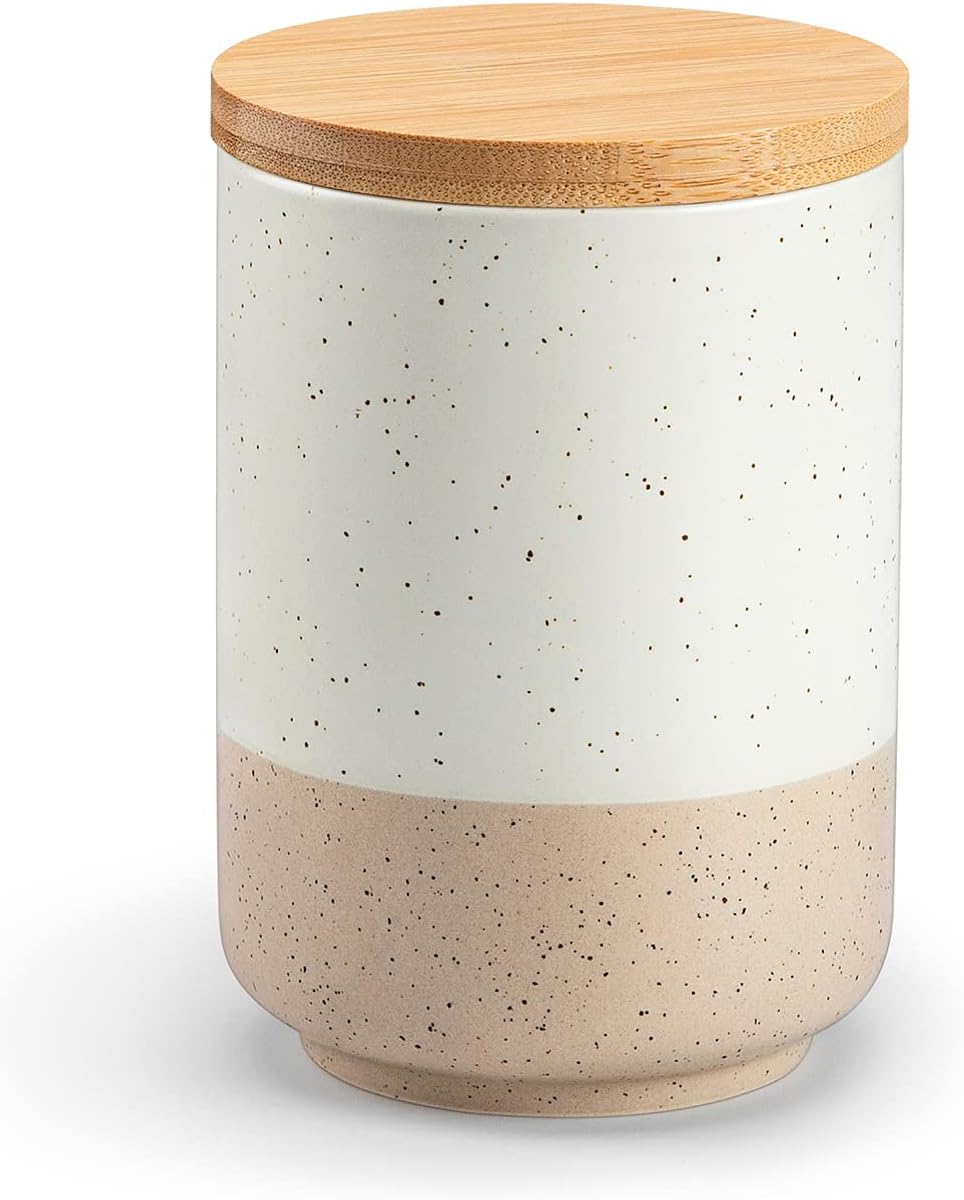 vancasso Sabine Small Ceramic Canister with Airtight Wood Lid - 18 oz Kitchen Storage for Coffee