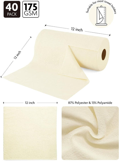 Fantasticlean Microfiber Cleaning Cloth Roll -40 Pack, Tear Away Microfiber Towels, 12" x 12"