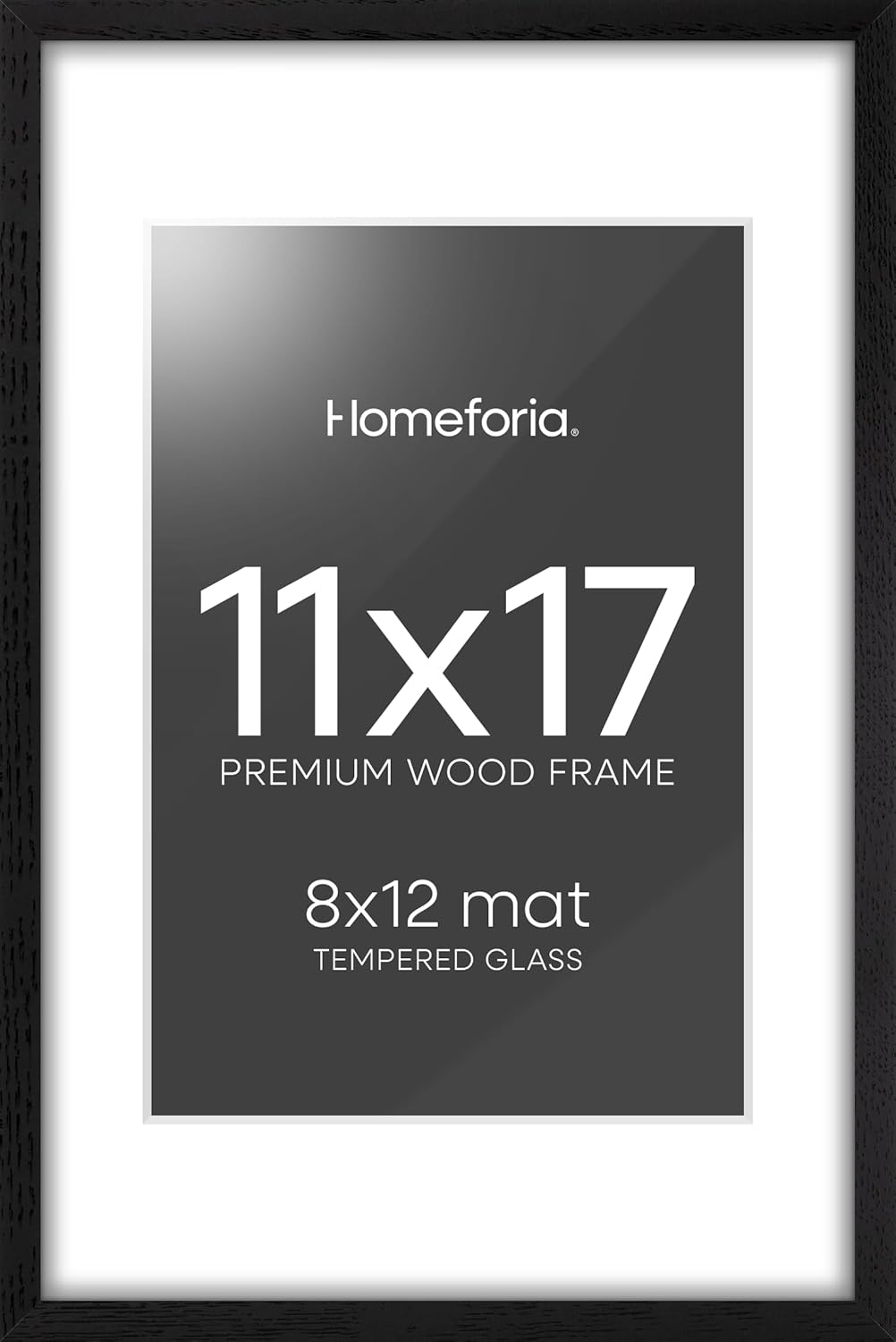 Homeforia 11x17 Picture Frame Black Wood, High End Oak 11x17 Poster Frames with Mat 8x12, 11 x 17