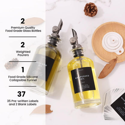 Molimoli Oil and Vinegar Dispenser with Metal Pour Spout, Weighted Pourer, Glass Bottle Dispenser