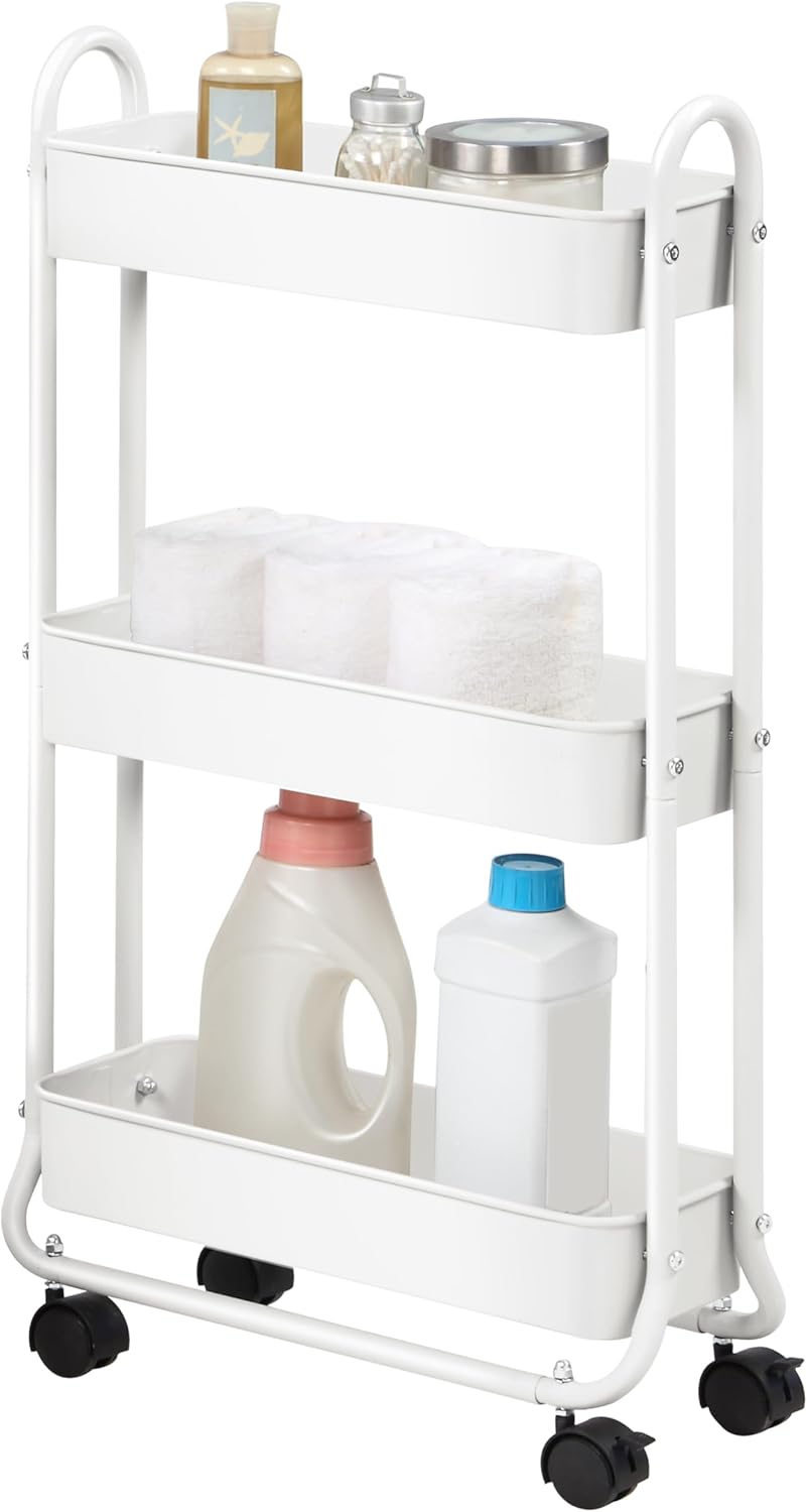 SunnyPoint Slim Rolling Storage Cart, 3 Tier Bathroom Storage Organizer Bathroom, Laundry Utility