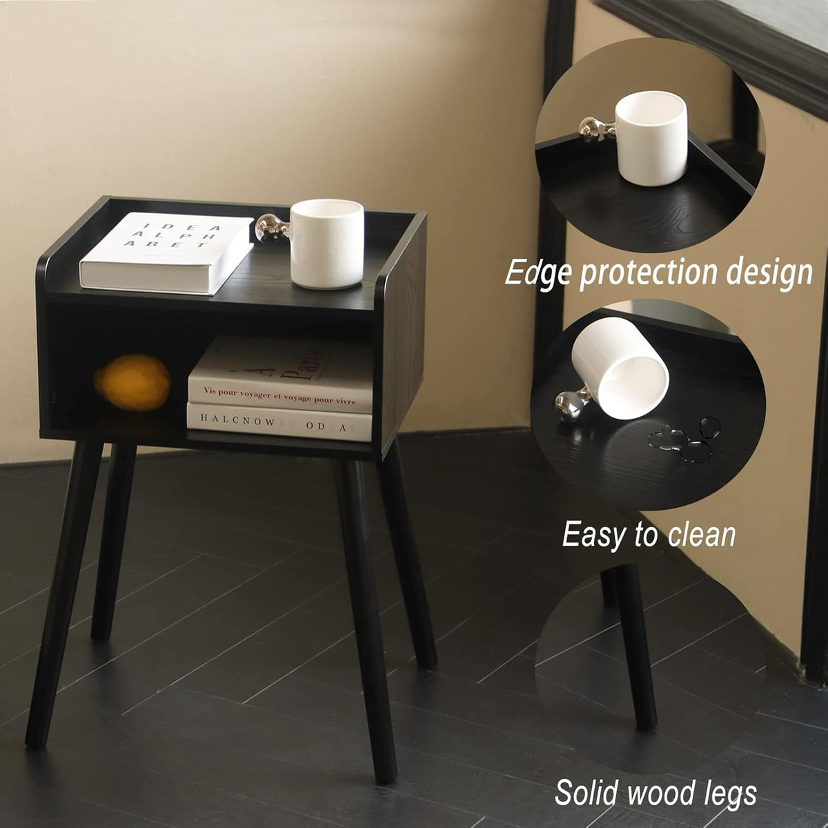 MaxSmeo Nightstand, Mid Century Modern Side Table Bedroom with Storage, Small End Bedside Table