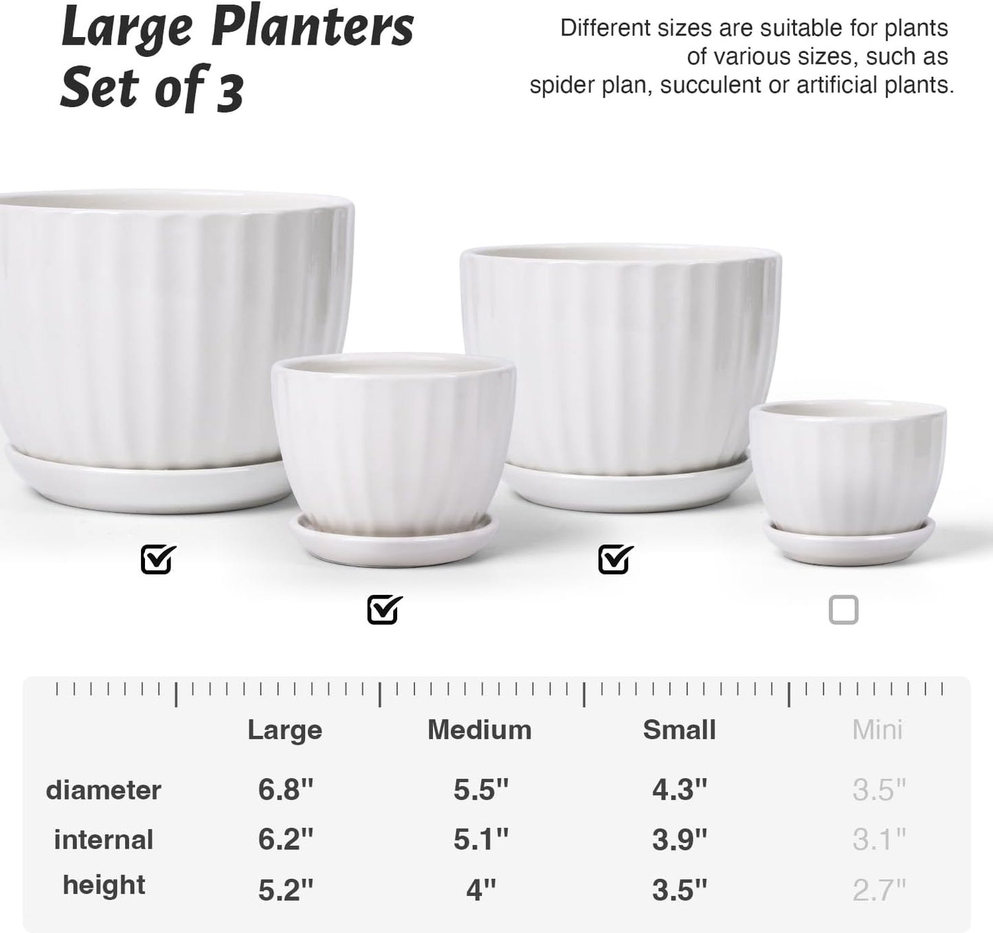 4/5/6 Inches Ceramic Plant Pots with Drainage Holes and Saucers, Round Flower Pots for Indoor