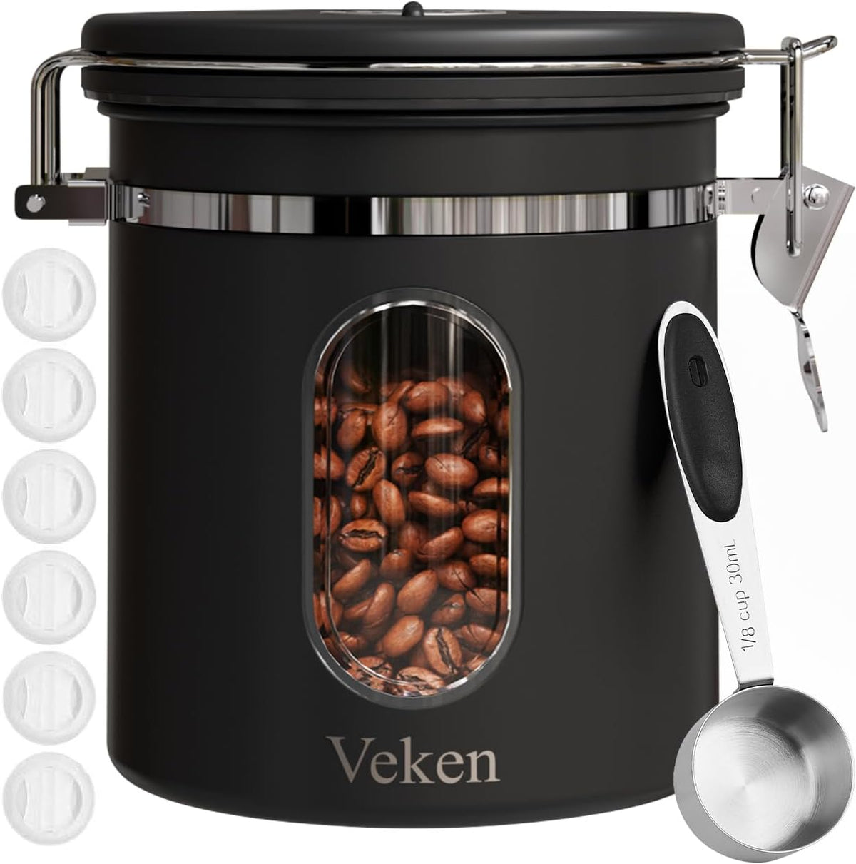Veken Coffee Canister with Window, Airtight Stainless Steel Kitchen Food Storage Container with