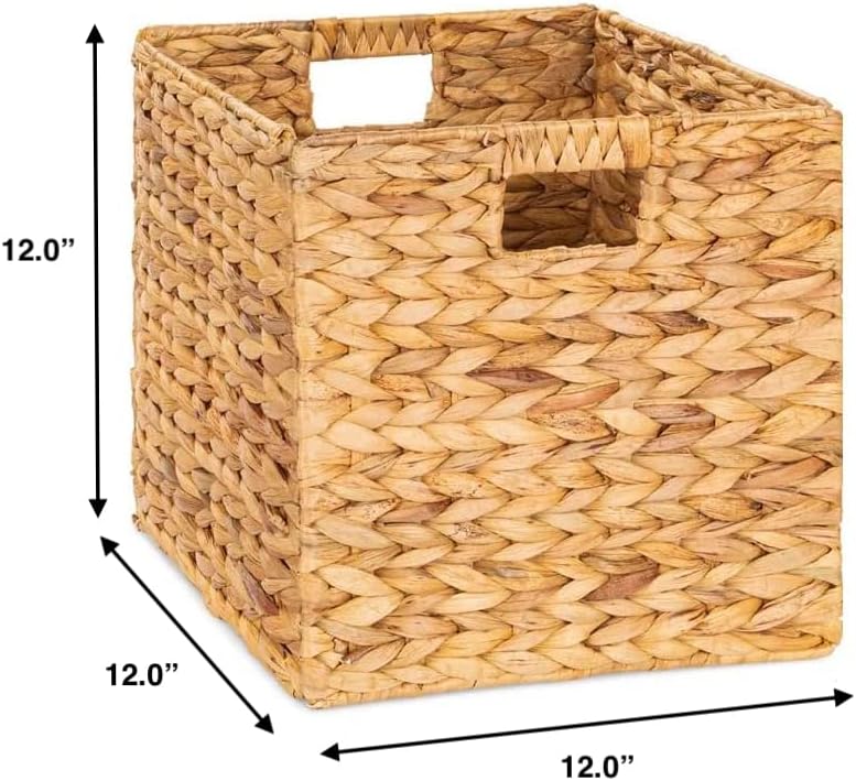 12 x 12in Water Hyacinth Storage Baskets, Wicker Storage Baskets for Shelves, Woven Baskets for