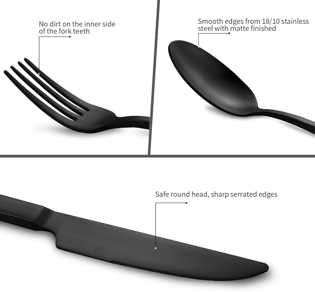 Stainless Steel Flatware Set Hand Forged 18/10 Silverware Set Matte Black Cutlery Set with Cuboid