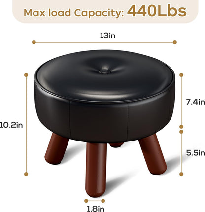 13in Small Foot Stool Ottoman, Round Faux Leather Foot Rest, Footstool Ottomans with Rubber Legs