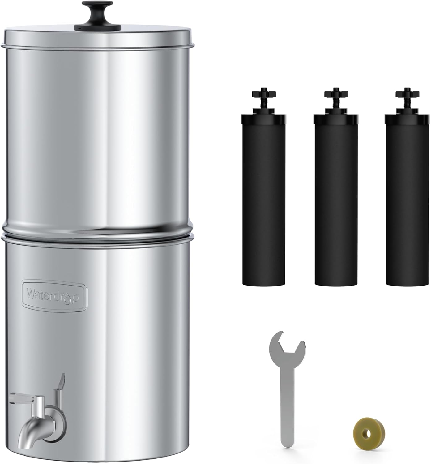 Waterdrop Gravity-fed Water Filter System, with Upgrade 3 Black Carbon Filters and Metal Spigot