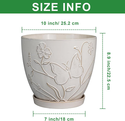10 Inch Plant Pot Ceramic Planter Pot with Drainage Hole and Saucer Round Planter Large Flower Pot