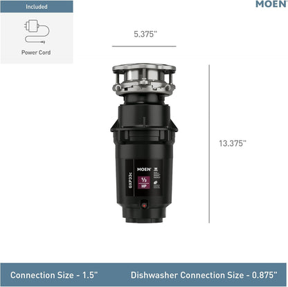 Moen Lite Series PRO Compact Continuous Feed Garbage Disposal for Kitchen Sink with Power Cord