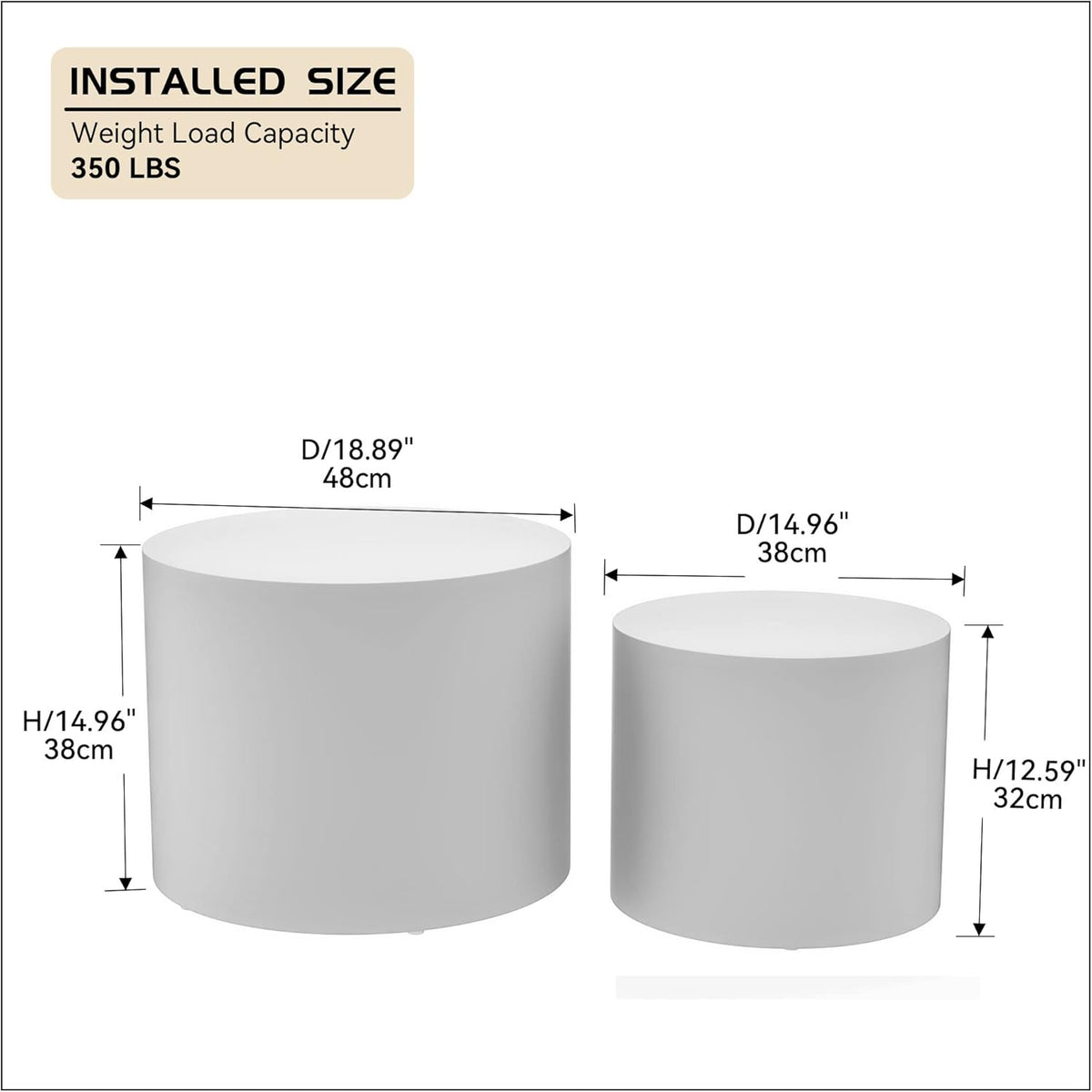 WILLIAMSPACE Nesting Coffee Table Set of 2, Matte White Round Wooden Coffee Tables Modern Circle