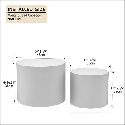 WILLIAMSPACE Nesting Coffee Table Set of 2, Matte White Round Wooden Coffee Tables Modern Circle