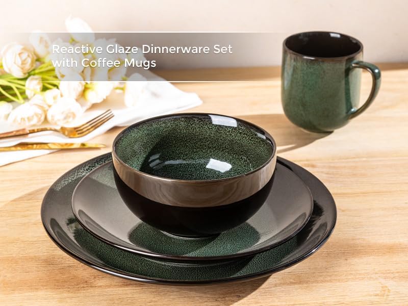 LERATIO Ceramic Dinnerware Sets for 4,16-Piece Reactive Glaze Plates and Bowls Set with Mugs,Highly