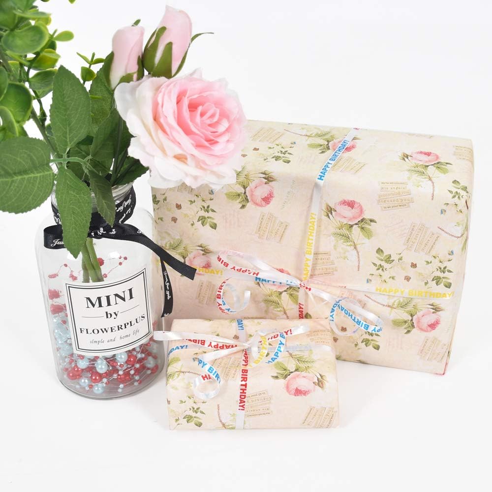 BEISHIDA 500 Yards Happy Birthday Printed Crimped Curling Ribbon Balloon String Roll Gift Wrapping