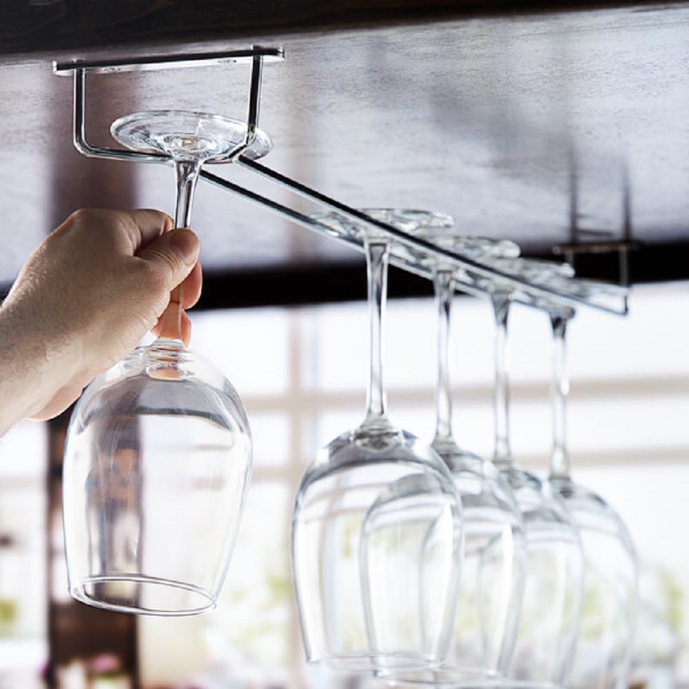 Soro Essentials- 24" Hanging Stemware Rack Chrome Plated Set of 2- Wine Glass Hangers Under Shelf