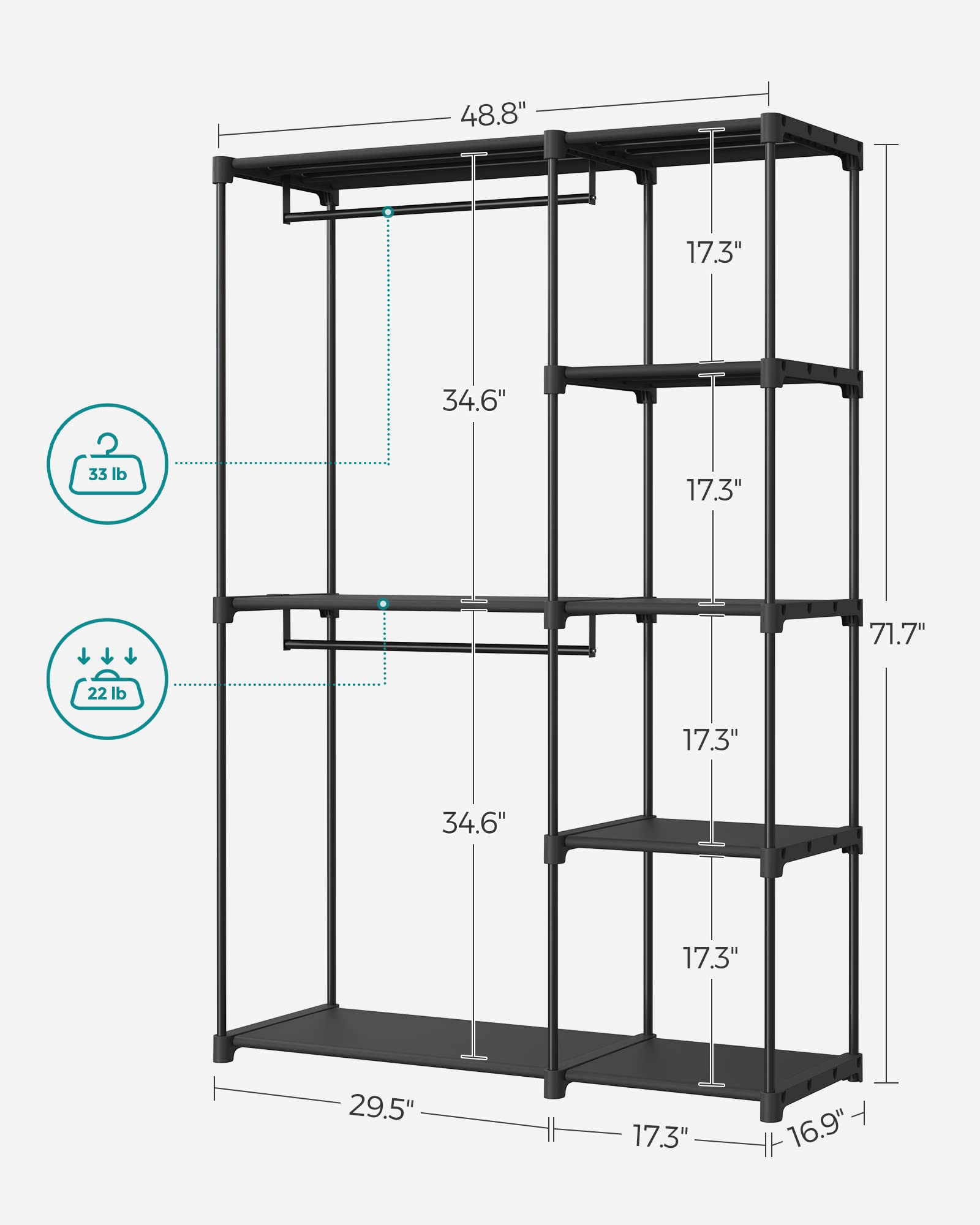 SONGMICS Portable Closet, Freestanding Closet Organizer, Clothes Rack with Shelves, Hanging Rods