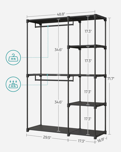 SONGMICS Portable Closet, Freestanding Closet Organizer, Clothes Rack with Shelves, Hanging Rods