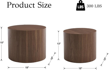 EALSON Nesting Coffee Tables Set of 2 Farmhouse Small Round End Tables Modern Wood Circle Side