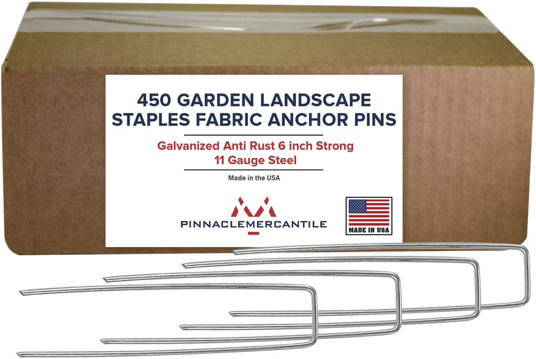 Pinnacle Mercantile USA Made 450 Pack Garden Landscape Staples Weed Barrier Fabric Stakes