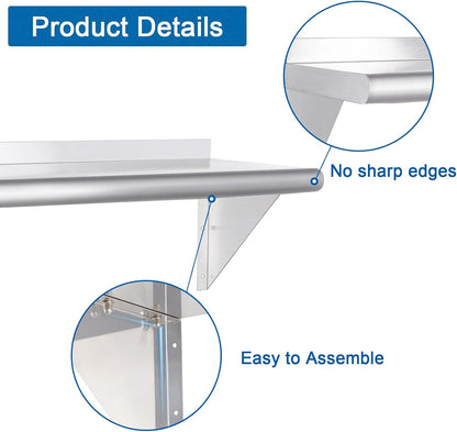 HARDURA Stainless Steel Shelf 12" x 60", 290lb Commercial Shelves Wall Mount Metal Shelving with