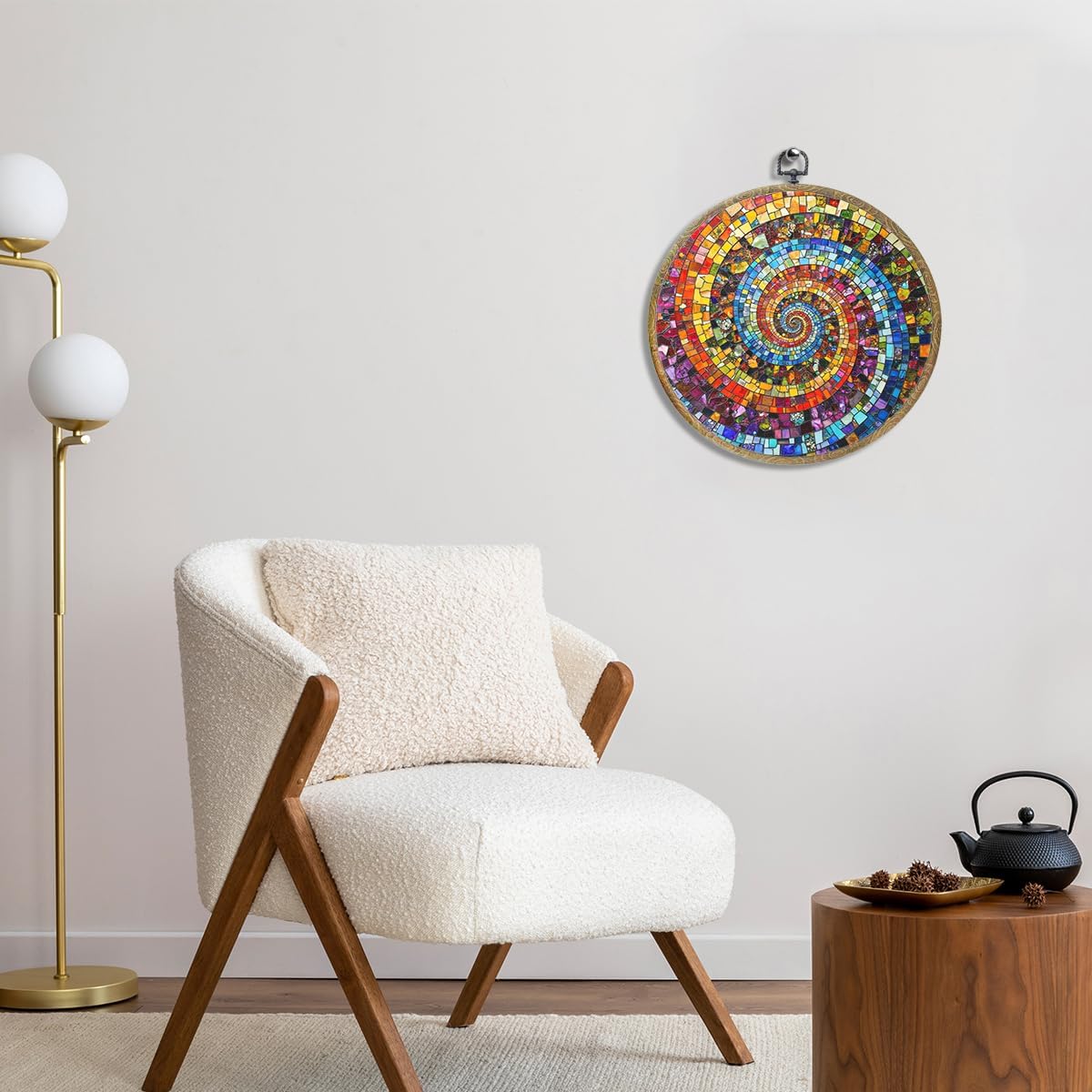 Colorful Glass Style Colorful Geometric Decoration Gift for Art Lovers Framed Round Wall Decor
