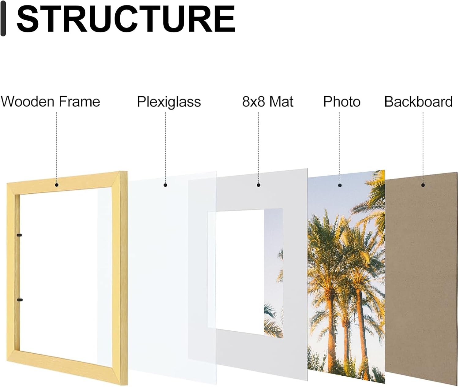 Vittanly 12x12 Picture Frames Set of 9, Shatter Resistant Plexiglass, Display 8x8 Pictures with Mat