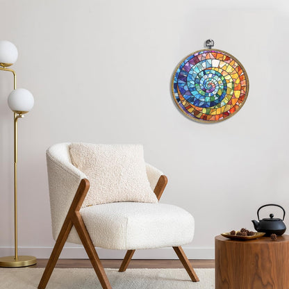 Colorful Boho Rainbow Geometric Spiral Sun Art Gift Framed Round Wall Decor Canvas Wall Art Hanging
