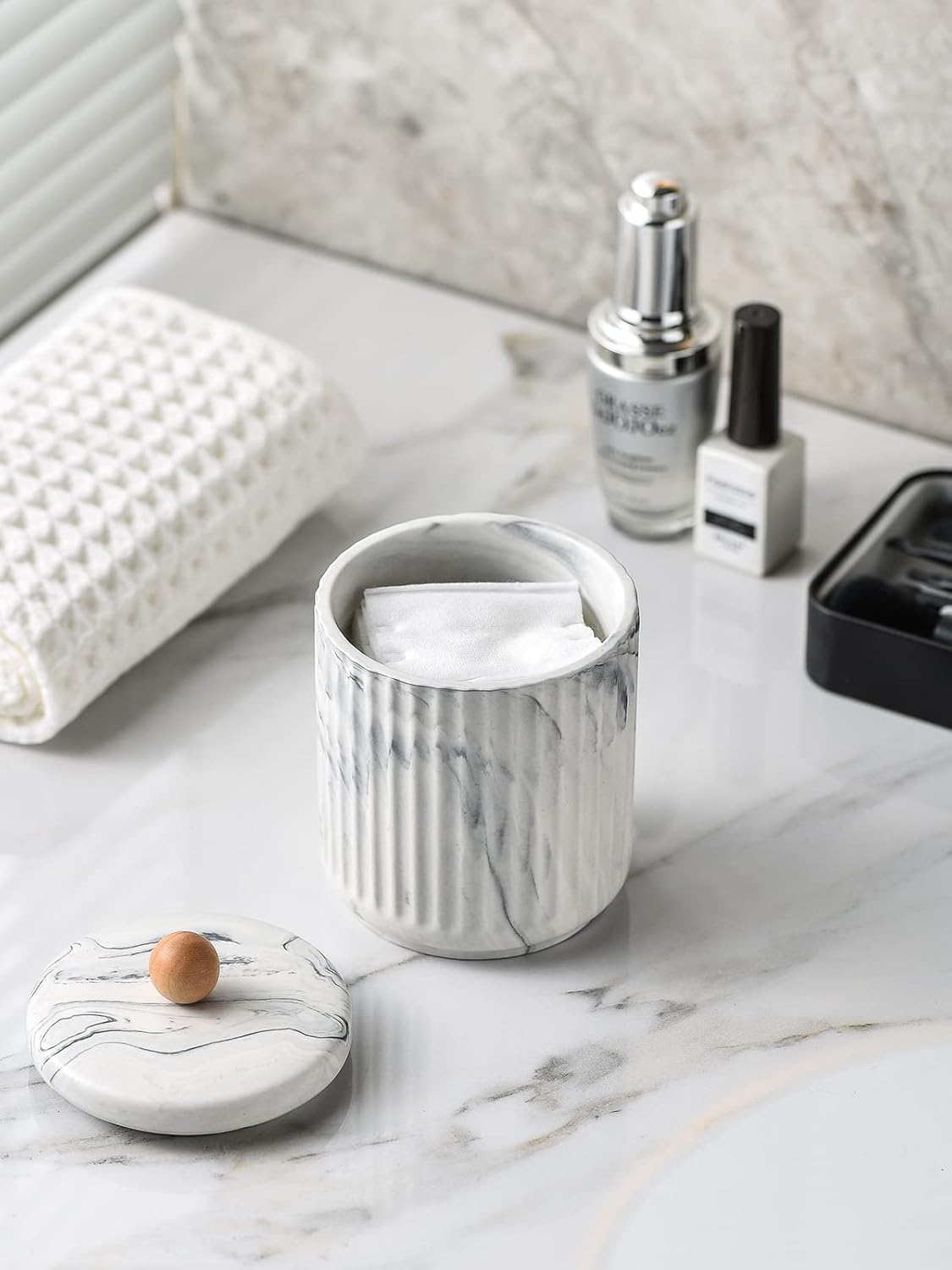 Bathroom Canister with Lid Qtip Holder Dispenser Jar Storage Organizer for Bathroom, Bedroom