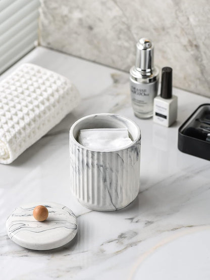 Bathroom Canister with Lid Qtip Holder Dispenser Jar Storage Organizer for Bathroom, Bedroom