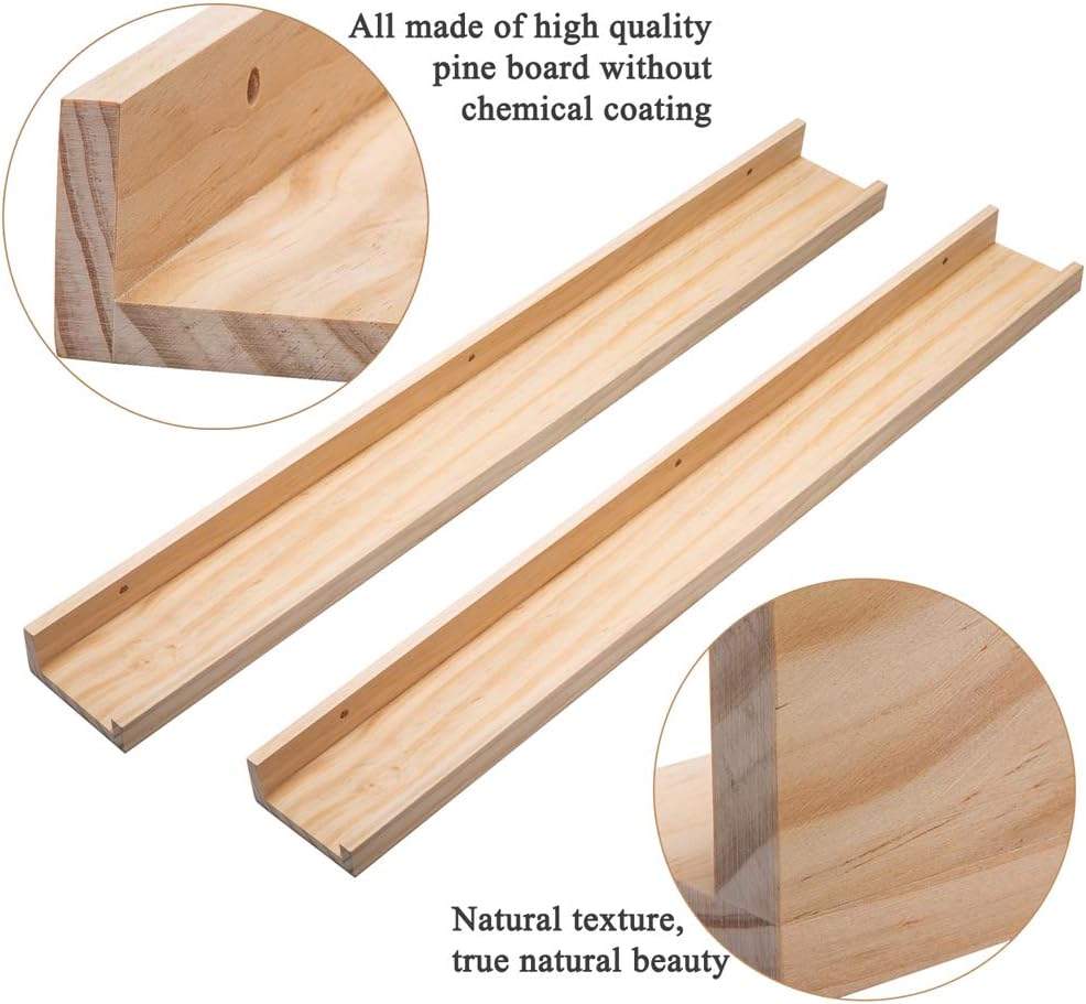 AZSKY Floating Shelves Wall Mounted Set of 2 Natural Wood Picture Shelves Wall Shelves for Bedroom