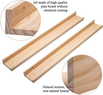 AZSKY Floating Shelves Wall Mounted Set of 2 Natural Wood Picture Shelves Wall Shelves for Bedroom