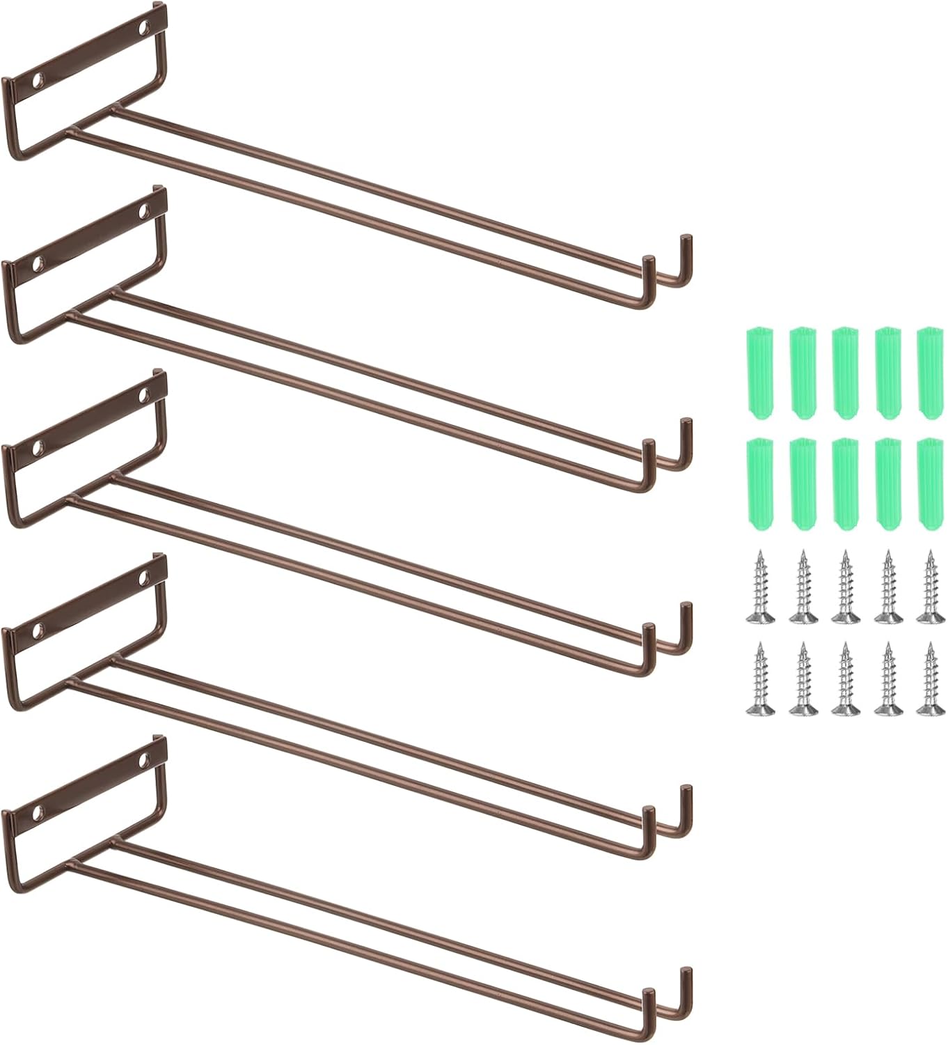 uxcell 5Pcs Wine Glass Rack, 11.81 Inch Iron Wine Glasses Rack Under Cabinet Stemware Rack - Wall