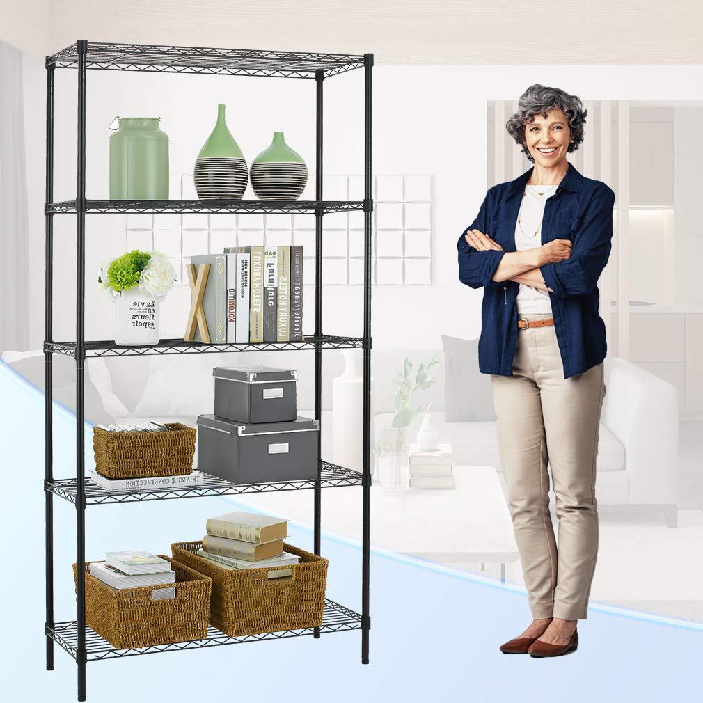PayLessHere | 5-Tier Wire Shelf | 36"x14"x72" | Black | Adjustable Racks | Heavy-Duty Storage