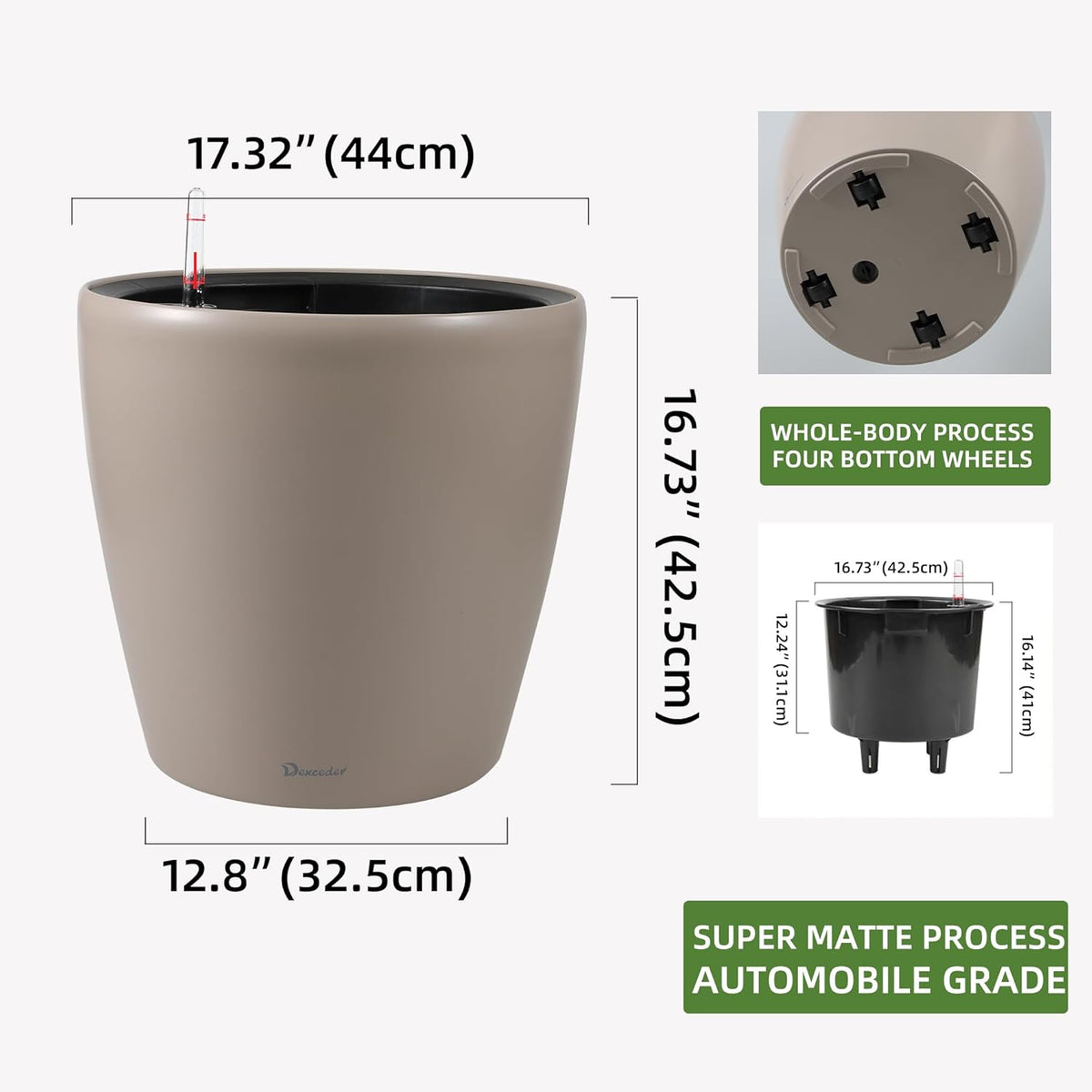 Dexceder 18x17 Self Watering Planter with Wheels Indoor Outdoor, Inner Pot Design, Thickened Large