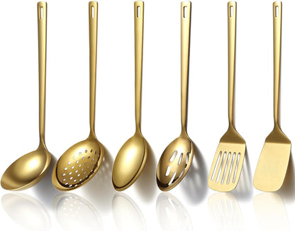 Evanda Gold Kitchen Utensils Set 6pcs, Titanium Plating Stainless Steel Cooking Utensils Set, Heavy