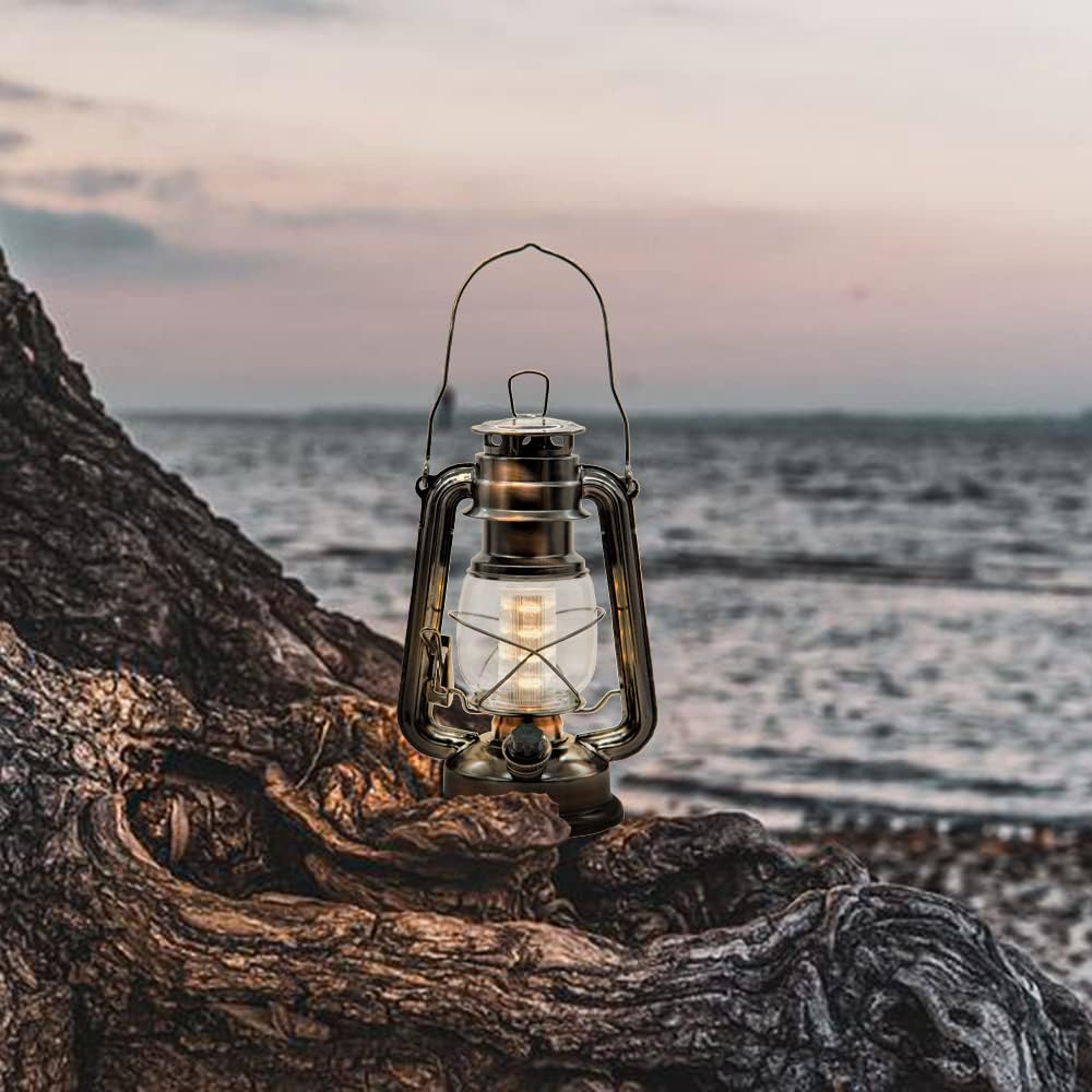 YAKii LED Vintage Lantern Metal Hanging Hurricane 12 LED Dimmer Switch Warm White Battery Operated
