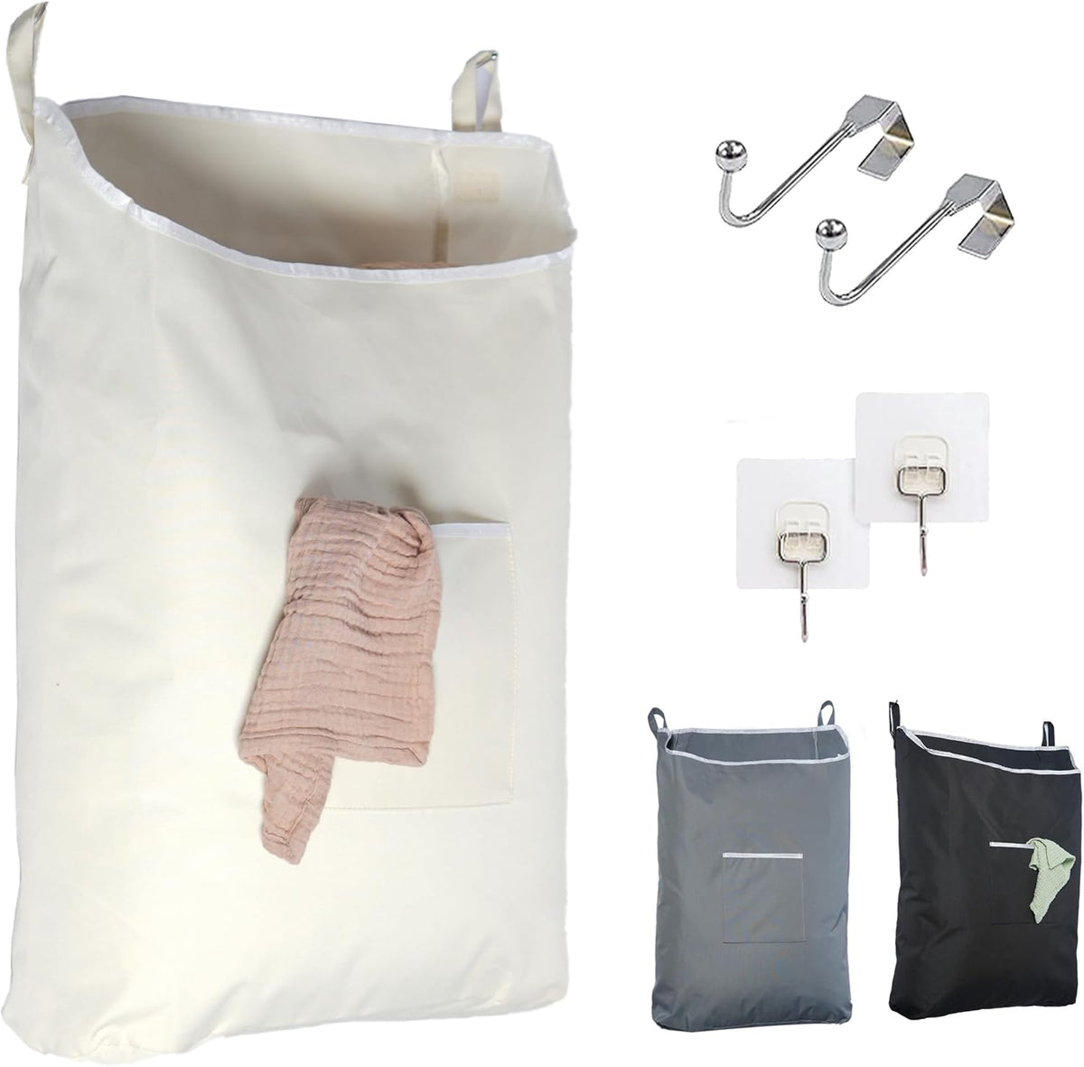 The Fine Living Co. Hanging Laundry Hamper with Over Door Hooks & Adhesive, Durable Space Saving