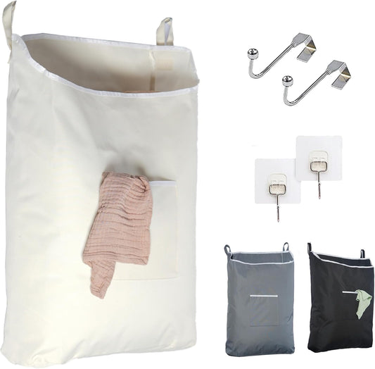 The Fine Living Co. Hanging Laundry Hamper with Over Door Hooks & Adhesive, Durable Space Saving