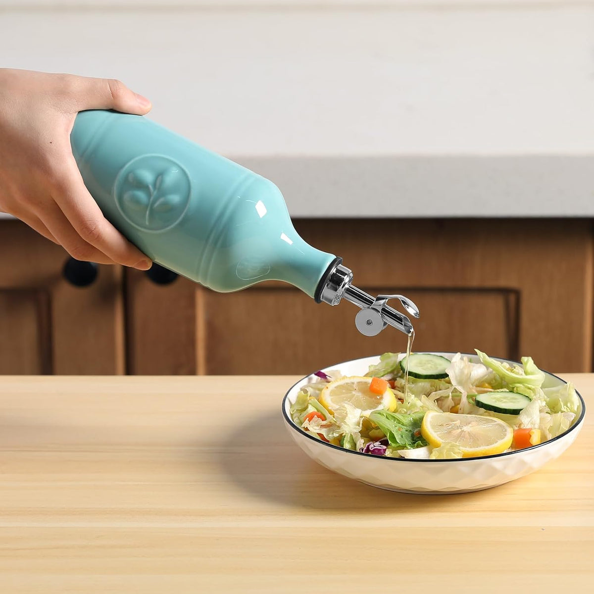 Sweejar 16 Oz Ceramic Olive Oil Dispenser Bottle, Oil Dispenser for Kitchen with Gravity Spout