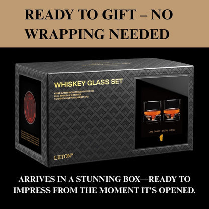 Lake Tahoe Heavy Crystal Whiskey Glasses Gift Set of 2, Thick Freezable Bourbon Glass 1lb Each