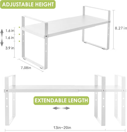 Expandable Cabinet Shelf Organizer Rack, Stackable Kitchen Counter Storage Shelves Stand