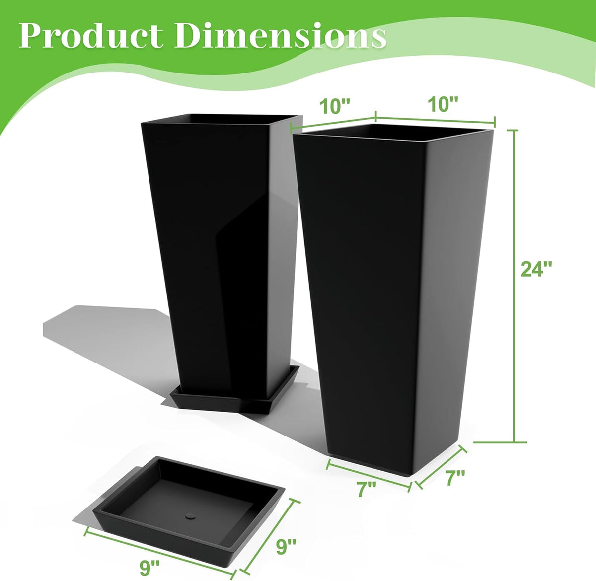 FENCY Set of 2 Tall Planters for Outdoor Plants, 24 Inch Large Tapered Pots with Drainage Trays