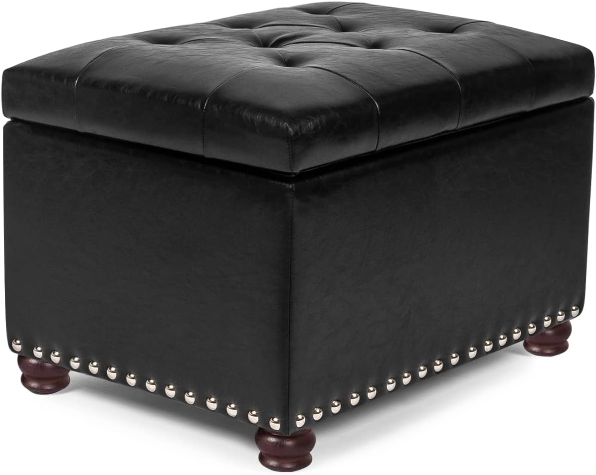 24'' Leather Storage Ottoman Rectangular Foot Rest Stool with Nailhead Trim Toy Chests & Storage
