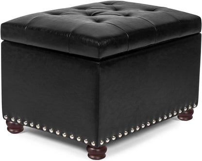24'' Leather Storage Ottoman Rectangular Foot Rest Stool with Nailhead Trim Toy Chests & Storage