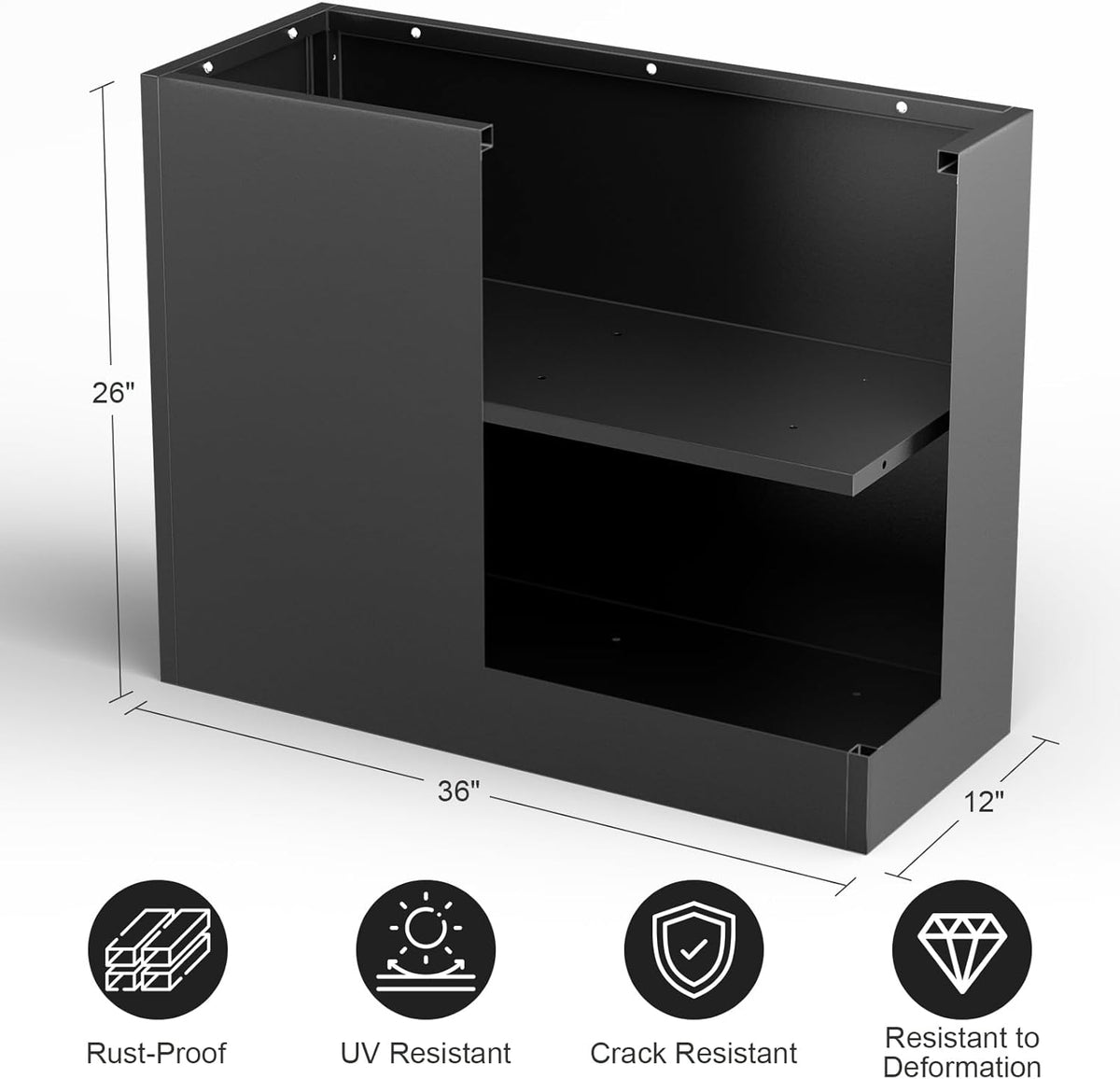 Tall Metal Cube Planter for Outdoor Plants 36" L x 12" W x 26" H, Heavy Duty Steel Large Planter