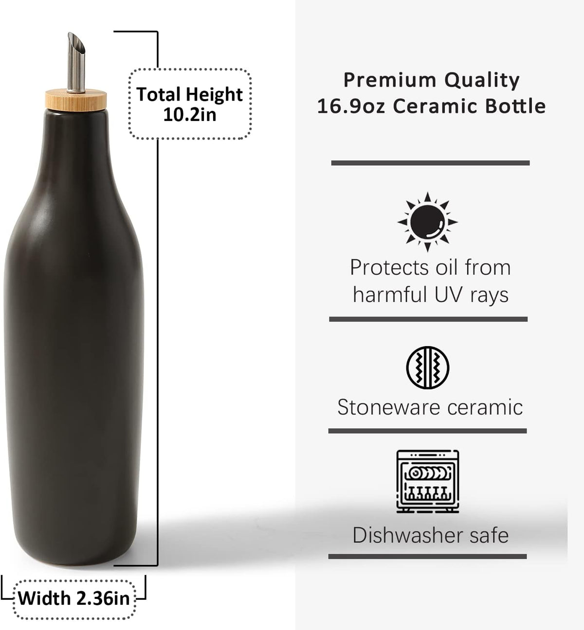 HOMCDALY Olive Oil and Vinegar Dispenser Set, Two 16oz Ceramic Oil Dispenser for Kitchen, Kitchen