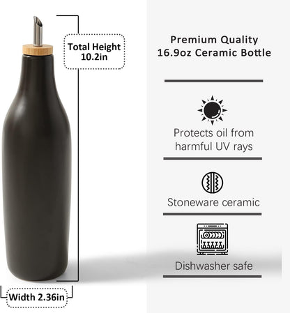 HOMCDALY Olive Oil and Vinegar Dispenser Set, Two 16oz Ceramic Oil Dispenser for Kitchen, Kitchen