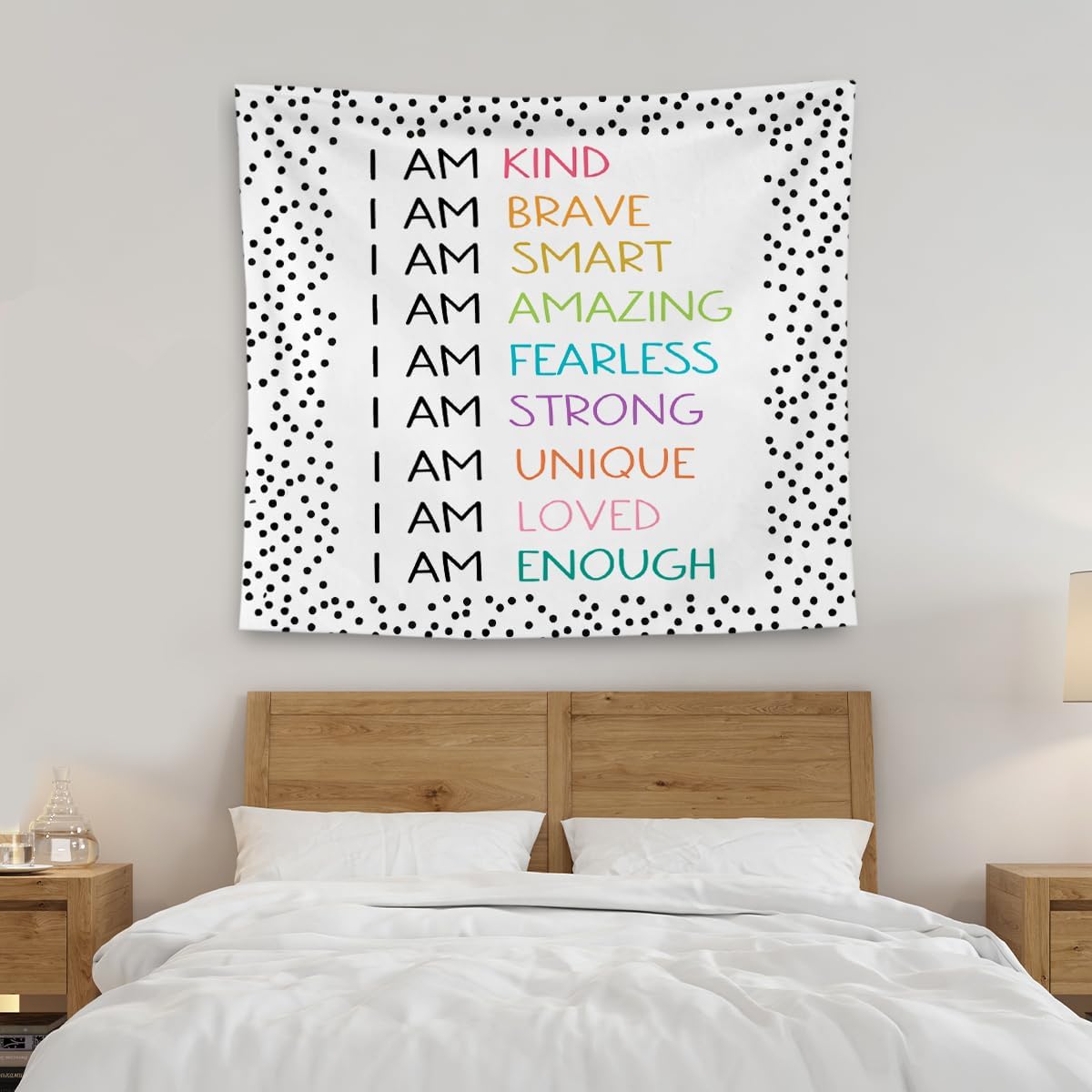 QGFM Positive Affirmations Wall Decor, I am Kind Brave Smart Inspirational Tapestry Wall Hanging